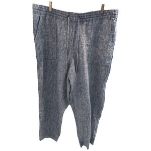 Lands' End Blue 100% Linen Wide Leg Pants W Size 16 Stretch Pockets Coastal EUC